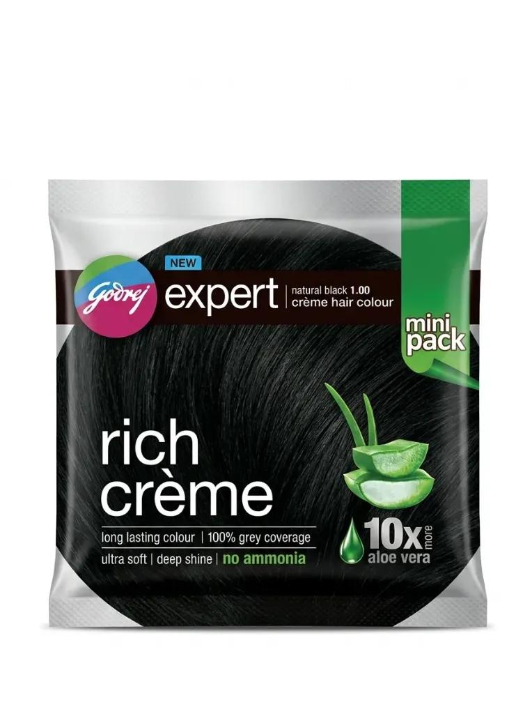 Godrej Expert Rich Crème Hair Colour (Natural Black 1.00 – Mini Pack), 40g