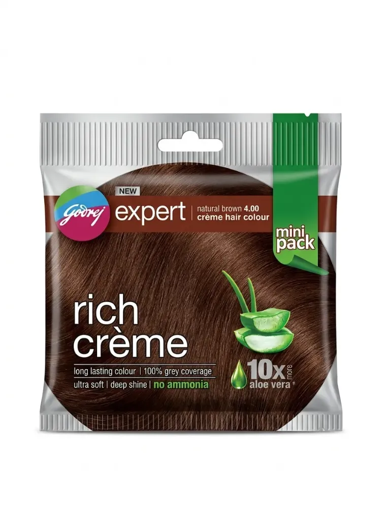 Godrej Expert Rich Crème Hair Colour (Natural Brown 4.00 – Mini Pack), 40g