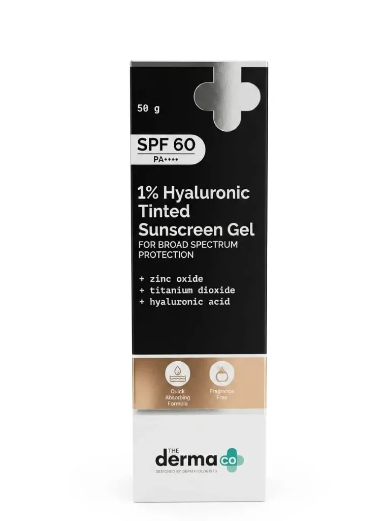 The Derma Co 1% Hyaluronic Tinted Sunscreen Gel SPF 60 PA++++, 50g