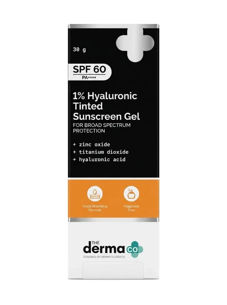 The Derma Co 1% Hyaluronic Tinted Sunscreen Gel SPF 60 PA++++, 30g