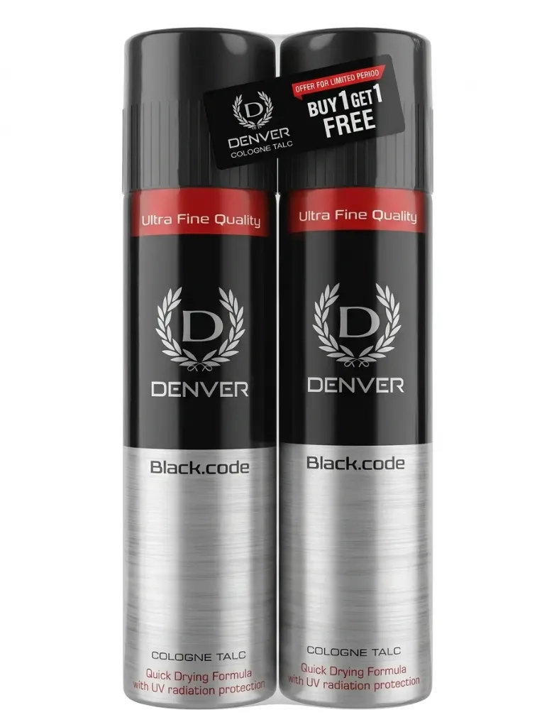 Denver Black Code Cologne Talc (Buy 1 Get 1), 100g+100g Free