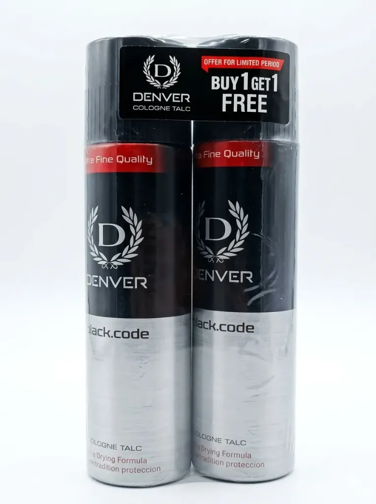 Denver Black Code Cologne Talc (Buy 1 Get 1), 300g+300g Free