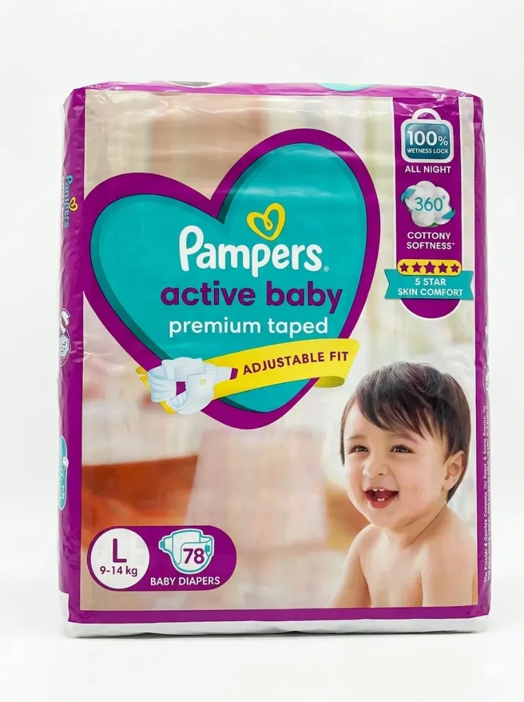 Pampers Active Baby Premium Taped Diapers (L), 78N