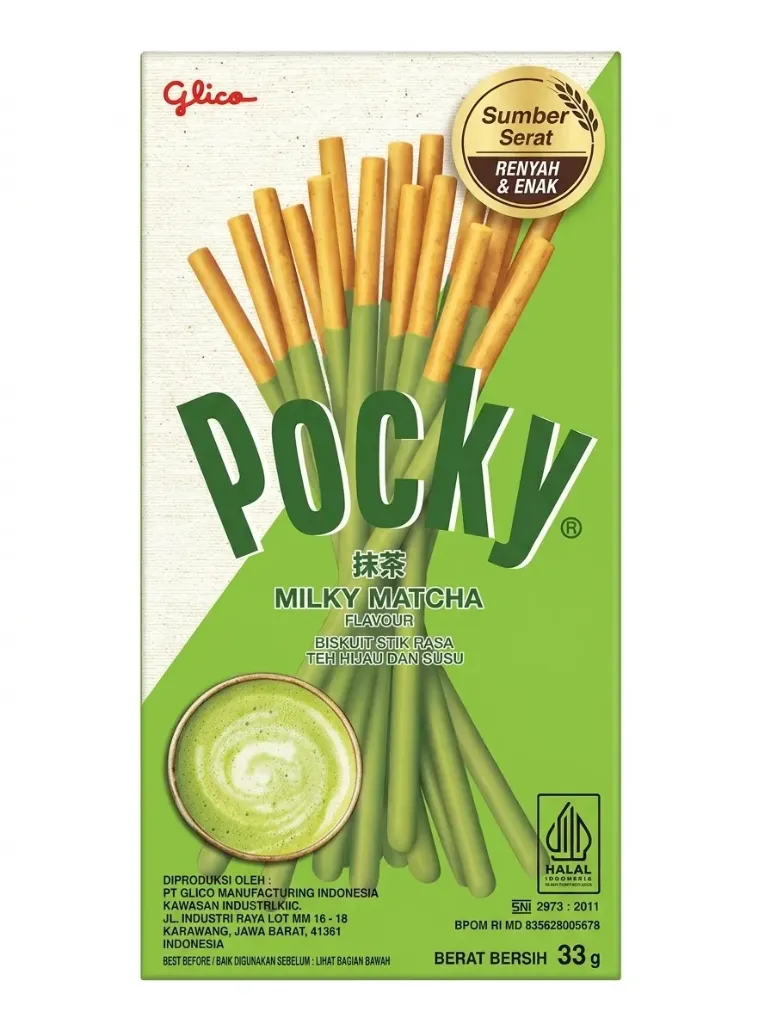 Pocky Milky Matcha Flavoured Biscuit Sticks, 33g